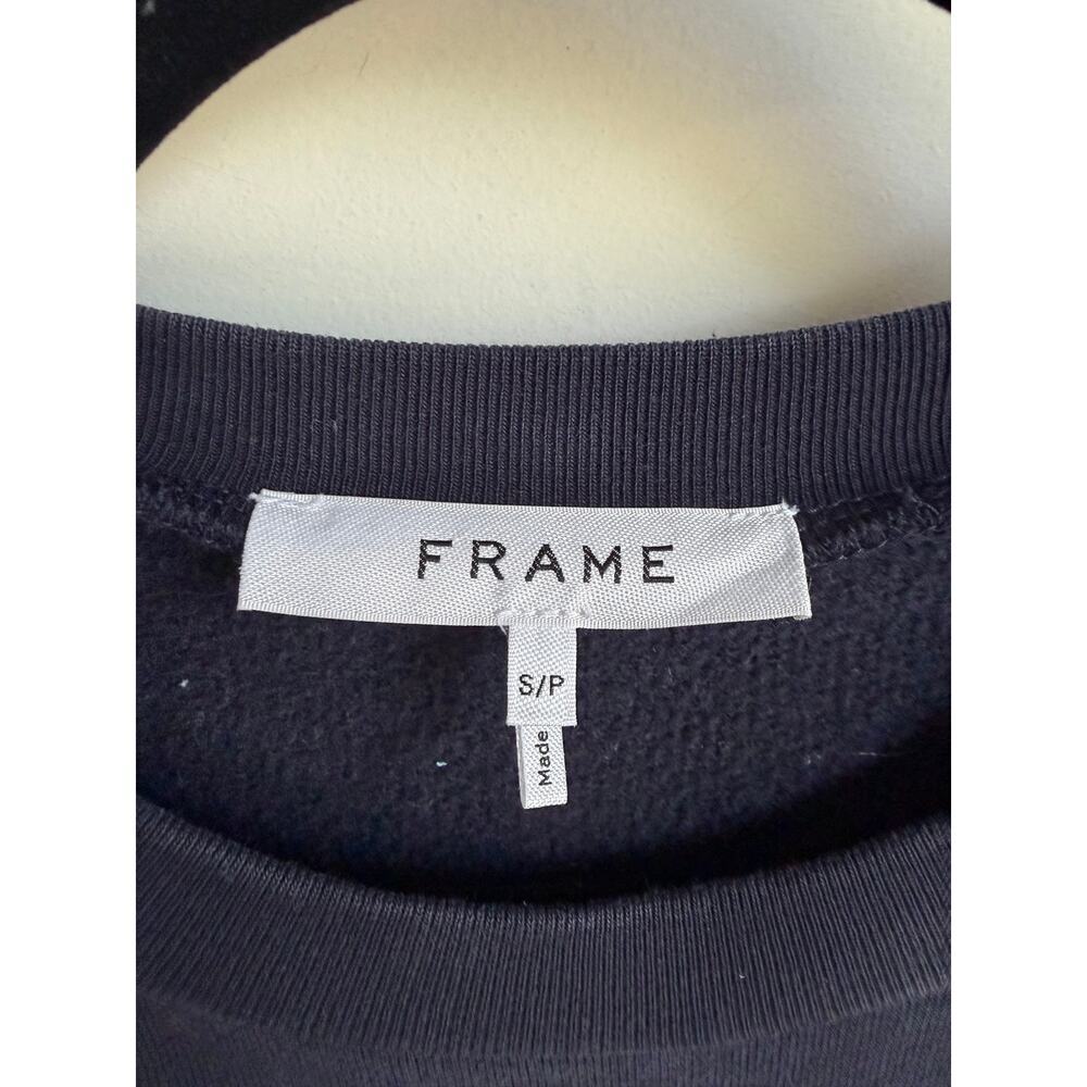 FRAME Scallop Balloon Sleeve Crew Neck Fleece Sweatshirt Navy Women's Size S - Picture 6 of 8